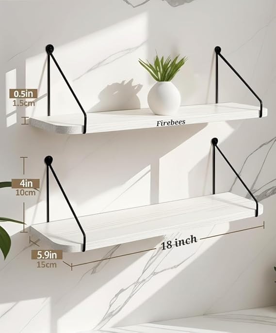 Wall Shelf for Living Room & Bedroom | Wall Mounted Floating Shelf for Home Decor, Books, Plants & Showpieces | Engineered Wood Display Rack – 19x6x6 inch (Set of 2) (White)