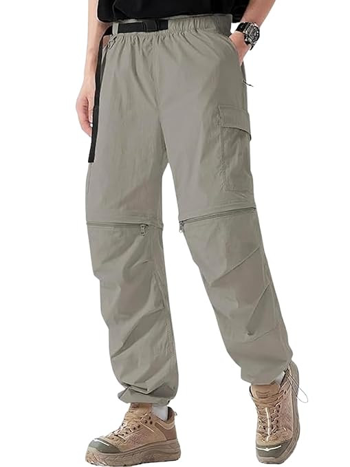 Mens Cotton Cargo Pant Casual Convertible Trousers Lower for Men 6 Pocket Drawstring Waist