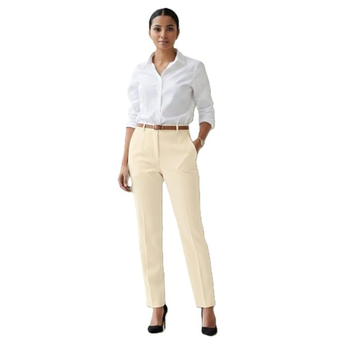 Women’s High Waist Formal Trousers | Tailored Straight Leg Office Pants | Elegant Slim Fit Workwear Pants for Women | Business Casual Tapered Trousers