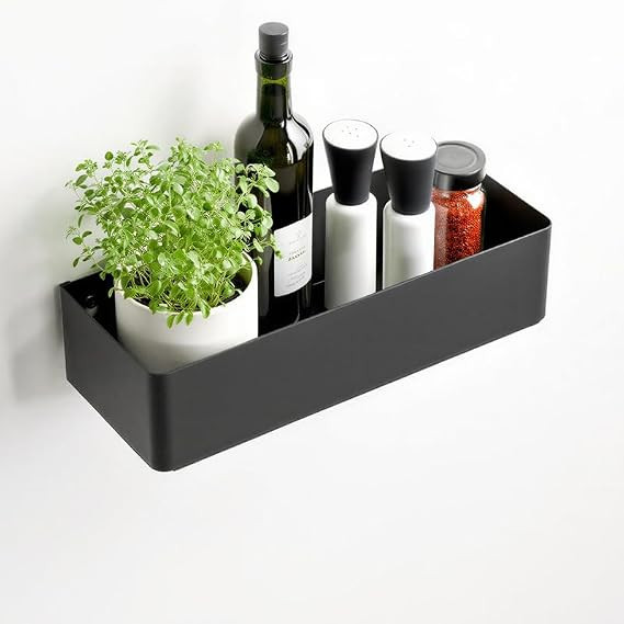 Flat Wall Shelf Metal, Wall Mounted Shelf Organizer, Wall Storage Shelf for Bedroom, Living Room, Study, Kitchen, Display Shelf for Books, Dcor & Essentials, Wall Organizer Shelf-Black