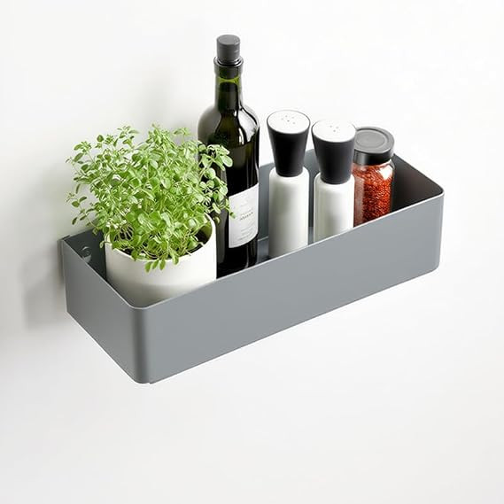 Flat Wall Shelf Metal, Wall Mounted Shelf Organizer, Wall Storage Shelf for Bedroom, Living Room, Study, Kitchen, Display Shelf for Books, Dcor & Essentials, Wall Organizer Shelf-Grey