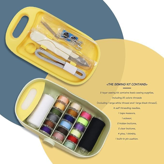 Sewing Kit Box All in 1 | Tailoring Tools Combo with Accessories, Scissors, Thread, Needles, Measuring Tape | Sui Dhaga Portable, Stitching Items Box for Home, Ladies, Multipurpose, Travel, DIY