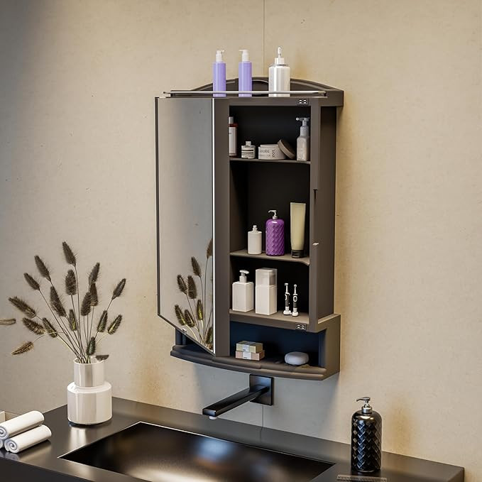 Plastic Premium Multipurpose Wall Mounted Storage Cabinet with Mirror, Prime Look (Black)