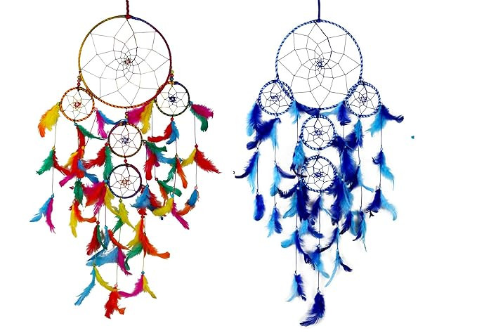 Dream Catcher Combo Concept Traditional Indian Dreamcatcher Wall Art for Bedrooms, Home Wall, Hanging Design, Wall Decor,Metal, Feathers Dreamcatcher (Big Blue-Big Multi Combo)