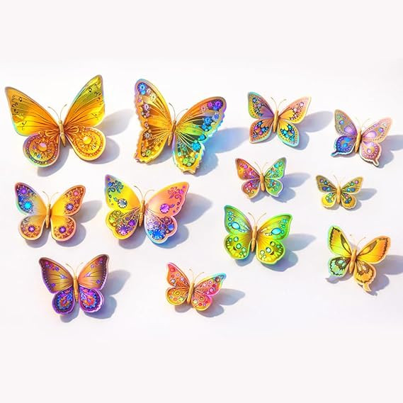 3D Multicolor Butterfly Wall Stickers with Magnet | Removable Self Adhesive Wall Decor for Living Room, Bedroom, Kids Room | Wall & Iron Surface Decoration. Design-21