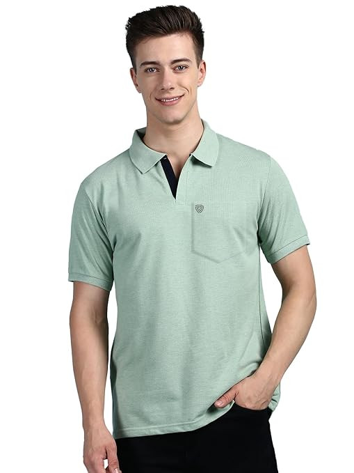 Men's Half Sleeve Soild Casual Regular Fit T-Shirt with Chest Pocket | Polo Tshirt for Men
