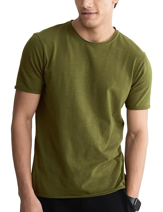 Men’s Slim Fit Cotton-Elastane Blend Half Sleeve Casual T-Shirt | Round Neck T-Shirt