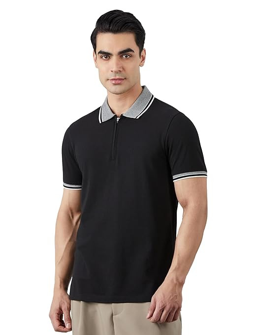 Symbol Men's Cotton Rich Solid Zipper Polo Collar Tshirts | Half Sleeves | Plain-Regular Fit (Available in Plus Sizes)