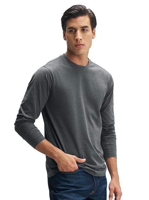 Men's Solid Cotton T-Shirt | Round Neck Tshirt | Full Sleeves | Solid-Regular Fit Tshirt for Men