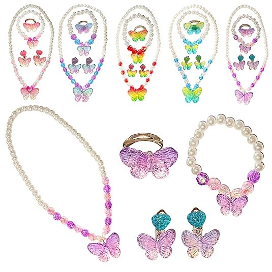 Jewellery Kit as Birthday Return Gifts for Kids Girls - Set of 6 - Pearl Beads Necklace/Bracelet, Earrings, Ring Combo Kit for Party Costume Jewelry Supplies Gift, Costume Accessories