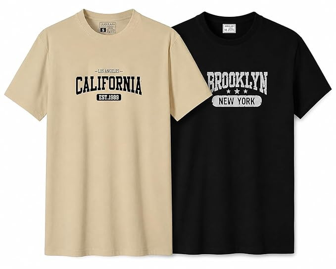 Men's Half Sleeve Cotton Printed Combo Tshirt (Pack of 2)