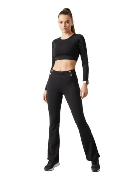 TA Women’s Stylish Black Bell Bottom Jeggings | Stretchable Lycra Flared Pants for Office, Travel & Casual Outfits