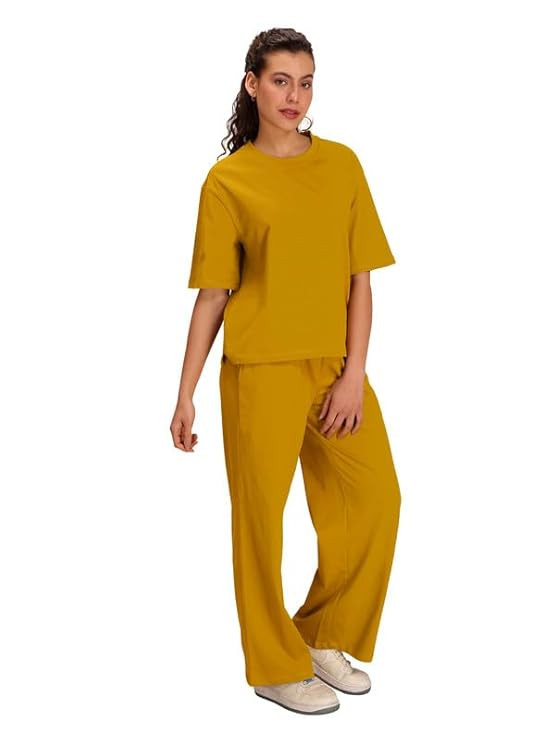 TA Women Pure Cotton Boxy Fit Co-Ord Set | Casual Summer Outfit for Women | T-Shirt and Trouser Set | Airport Look Casual Wear | Loose Fit Everyday Outfit