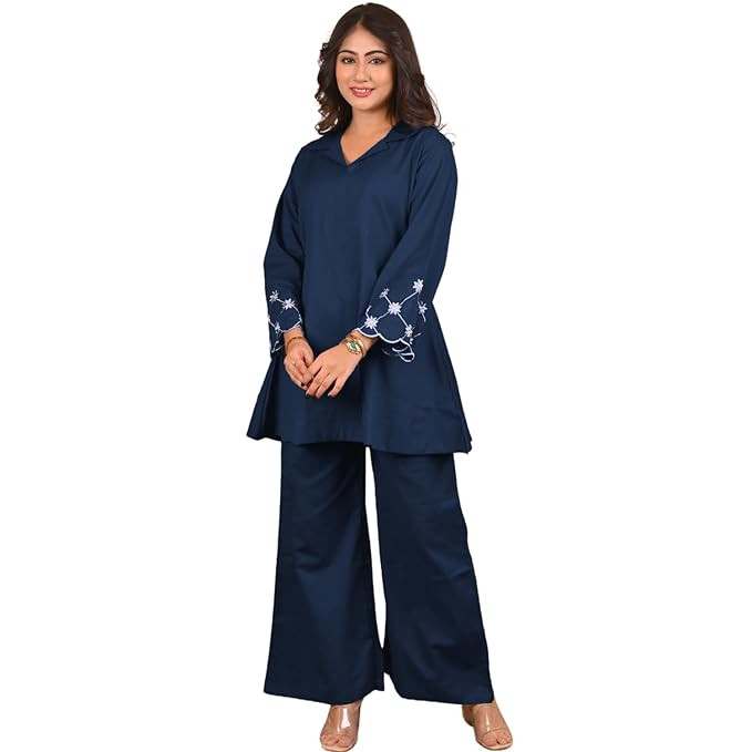 TA Women Rayon Embrioded Co Ord Set | Stylish V Neck Co-Ord Set for Women | Straight Kurta & Plazzo | Short Kurti and Pant Latest | Party & Ethnic Wear | Traditional & Casual Kurti Set