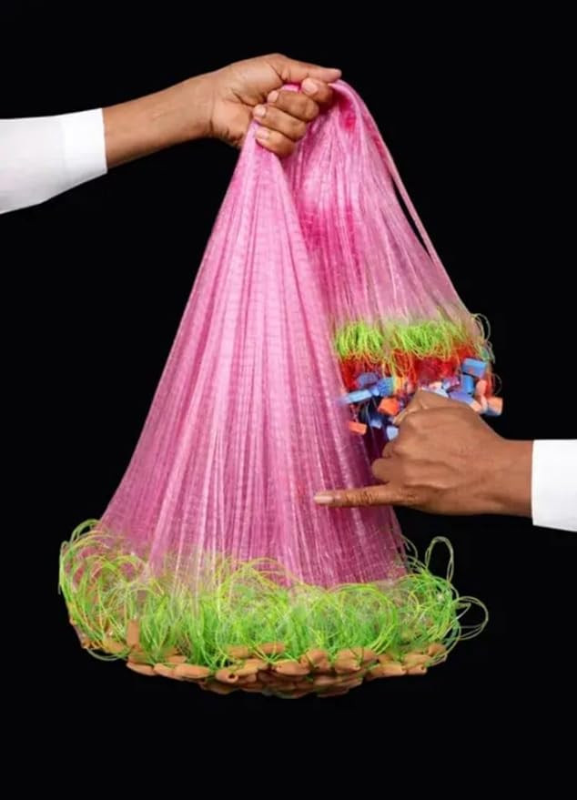 TA FishNet Half Finger GILLNET, 22mm MESH Size, HEIGHT-3feet, LENGTH-50-60feet (Multicolour) Fishing Net (Pink,Green) (A-1)