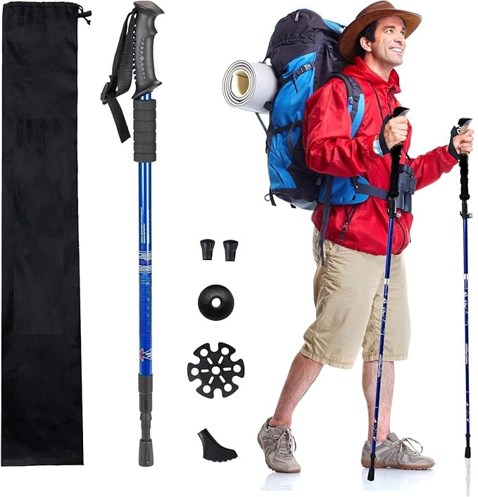 TA Hiking Trekking Poles, Collapsible, Lightweight, Anti Shock, Hiking or Walking Sticks, Adjustable Hiking Pole for Men and Women, All Terrain Accessories and Carry Bag (Blue, 1)