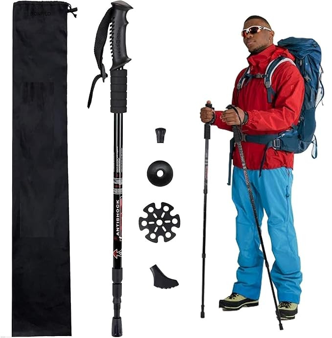 Hiking Trekking Poles, CollaTA psible, Lightweight, Anti Shock, Hiking or Walking Sticks, Adjustable Hiking Pole for Men and Women, All Terrain Accessories and Carry Bag (1pcs Black)