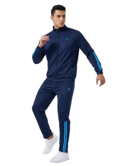 Men’s Navy Blue Super Poly Tracksuit | Full Sleeve Zipper Jacket & Track Pant | Sportswear Gym Wear | Heavy Quality 690gm weight