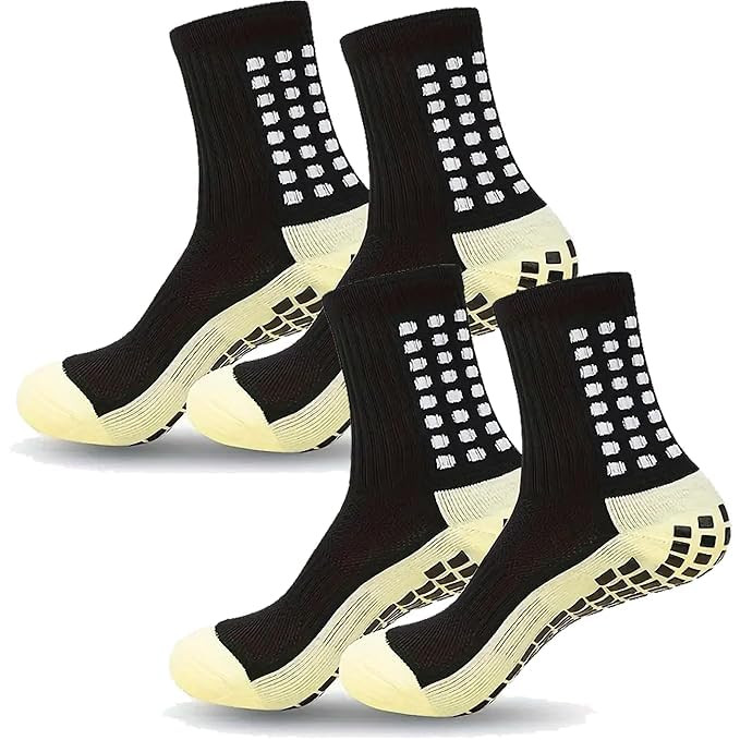 TA 2 pair Non-Slip Football Socks for Men & Women | Grip Sports Socks with Cushioning | Anti-Skid, Breathable Cotton Crew Socks for Soccer, Rugby, Cricket, Gym, Yoga