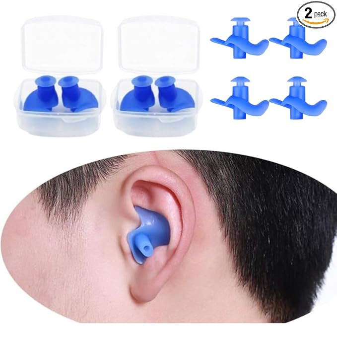 TAPack of 2 Blue Ear Plugs For Swimming Ear Plug For Bathing Swimming Ear Plugs For Men Ear Protection From Water Waterproof Swimming Earplugs Professional Silicone Anti-Noise Cancellation