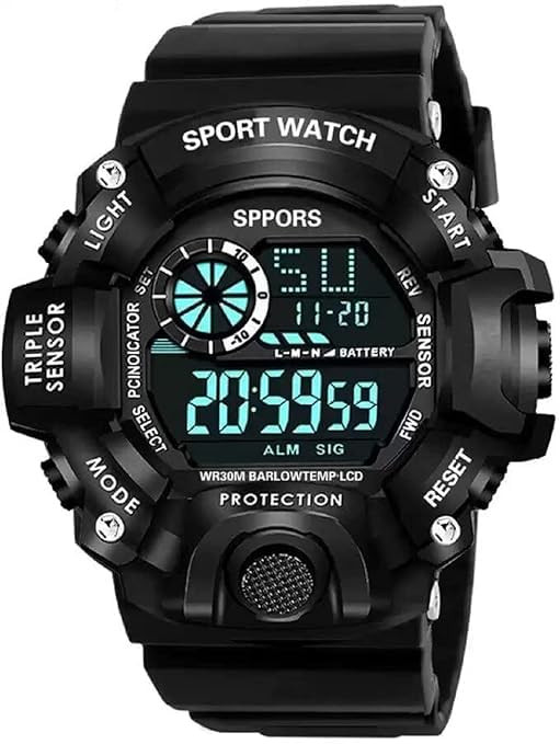 TA Sports Watch for Men & Boys – Shockproof Multi-Functional LED Digital Wrist Watch | Water-Resistant Black Strap Sports Watch with Alarm, Stopwatch & Backlight | Ideal for Kids, Teens & Men (Pack of 1)
