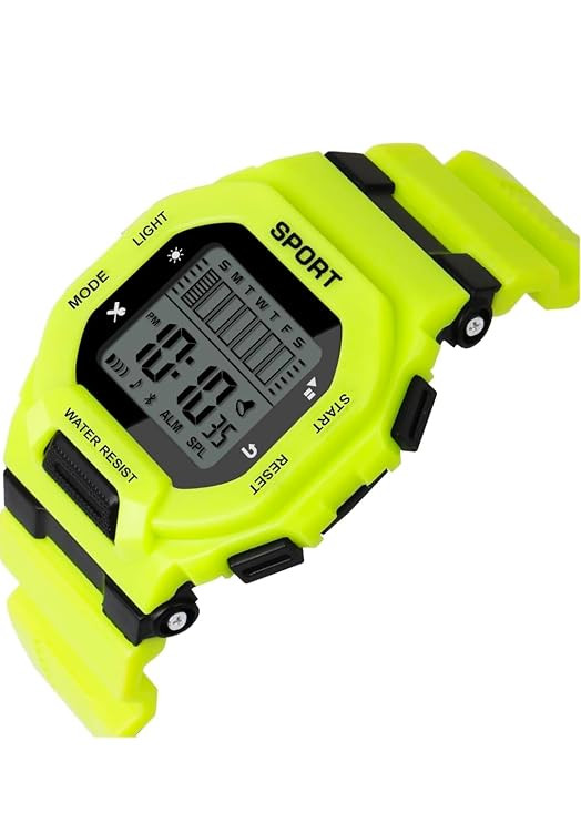 TA Digital Sport Watch for Men, Neon Green, Water Resistant | Alarm Function, Stopwatch, LED Backlight, Day & Date Display, Silicone Strap