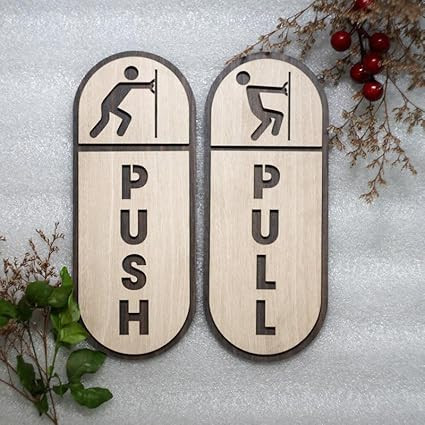 TA Push Pull Stickers for Glass door | Self Adhesive | Wooden | Push and Pull Signage Board for Office, Business Shop, Restaurant, Stores Cafes Shops, Hotel Sticker Combo
