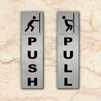 TA Push Pull Golden Black Glass Door Acrylic Signage Sticker, Self-Adhesive 6.5 Inches Door Sign (Silver)