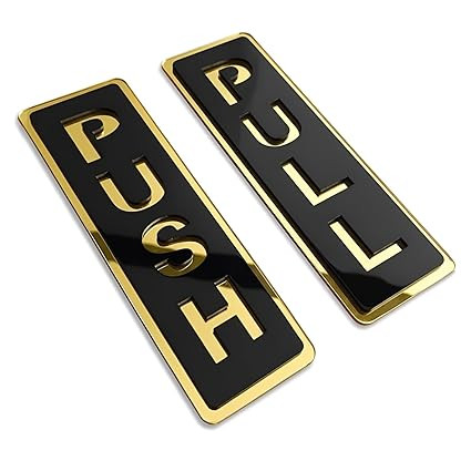TA Push Pull Door Sign | 5.9 Inch Acrylic Gold Black Sticker Set | Self-Adhesive Signage for Glass & Wooden Doors | Office, Shop, Cafe, Hotel & Business Entry
