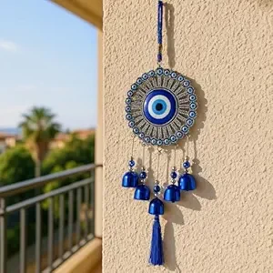 TA 5 Bell Evil Eye Wind Chimes for Home Decor - Hanging Decoration Ornaments for Home Balcony and Positive Energy with Melody Sound (Classic)