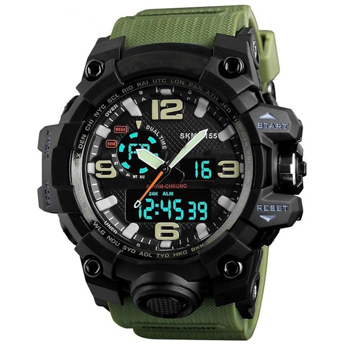 TA Green Strap Multi Functional Analog Digital Sports Watch for Men