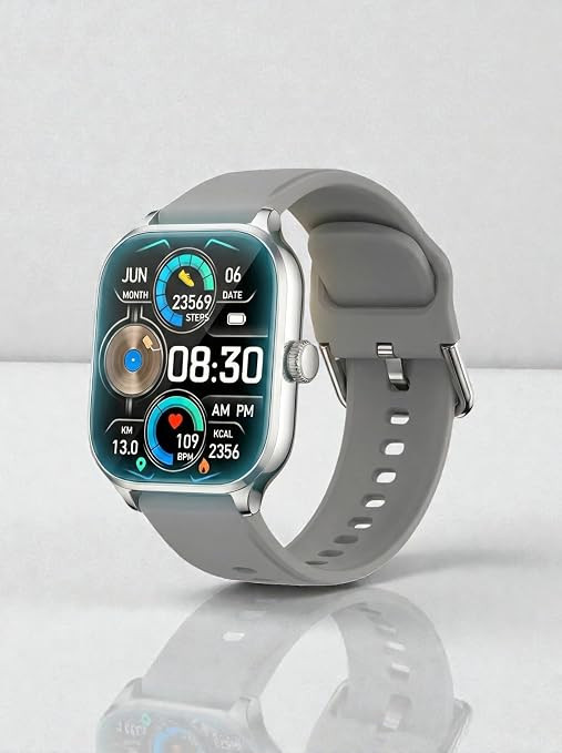 TA Smart Watch for Men, Women, Boys, Girls, Kids – Full Touch Screen Display, Bluetooth Calling, Rotating Crown, Workout Modes, Wireless Charging Smart Watch (Gray)