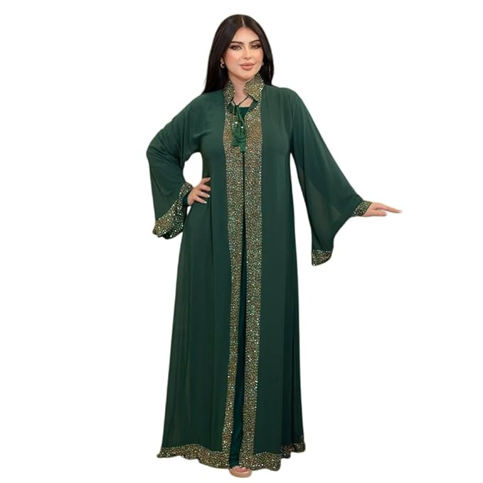 TA Women's Elegant Burqa with Bell Sleeves, Embellished Design Jacket Pattern Burqa for women suitable up to 65kg body weight.