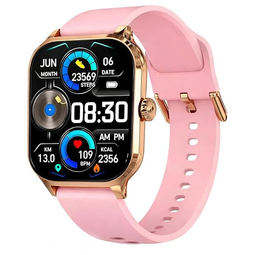 TA Smart Watch for Men, Women, Boys, Girls, Kids – Full Touch Screen Display, Bluetooth Calling, Rotating Crown, Workout Modes, Wireless Charging Smart Watch (Pink)