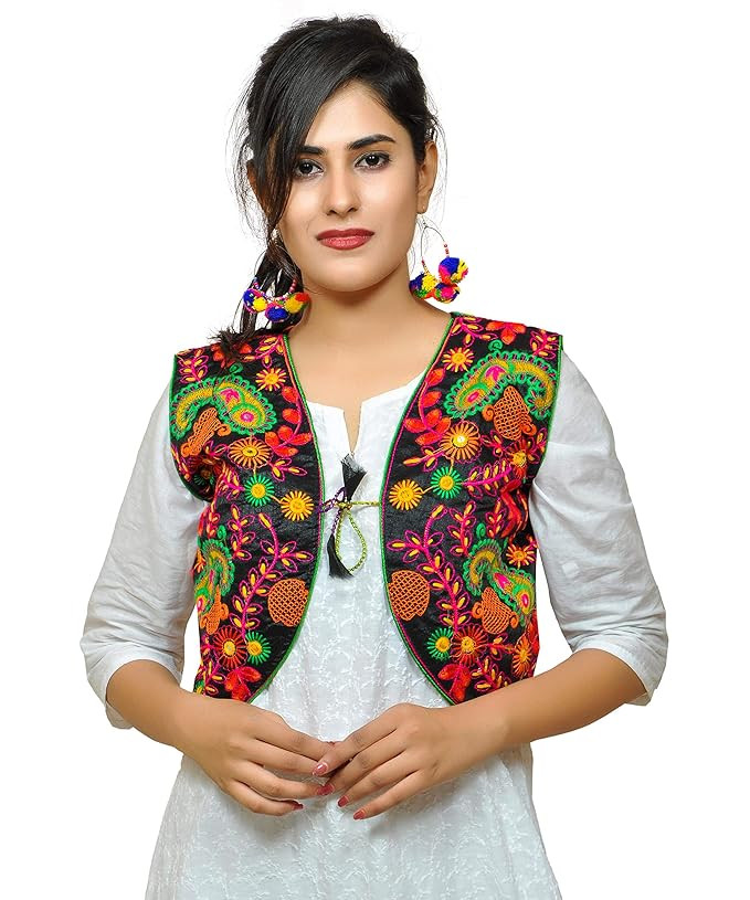 TA Dupion Silk Embroidered Ethnic Kutch Work Embroidered Shrug (KJK)