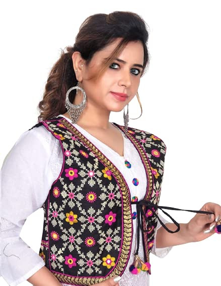 TA Fashion, Embroidery Ethnic Cotton Crop Jacket For Women (M - Length-17, Burst-38 Inch)