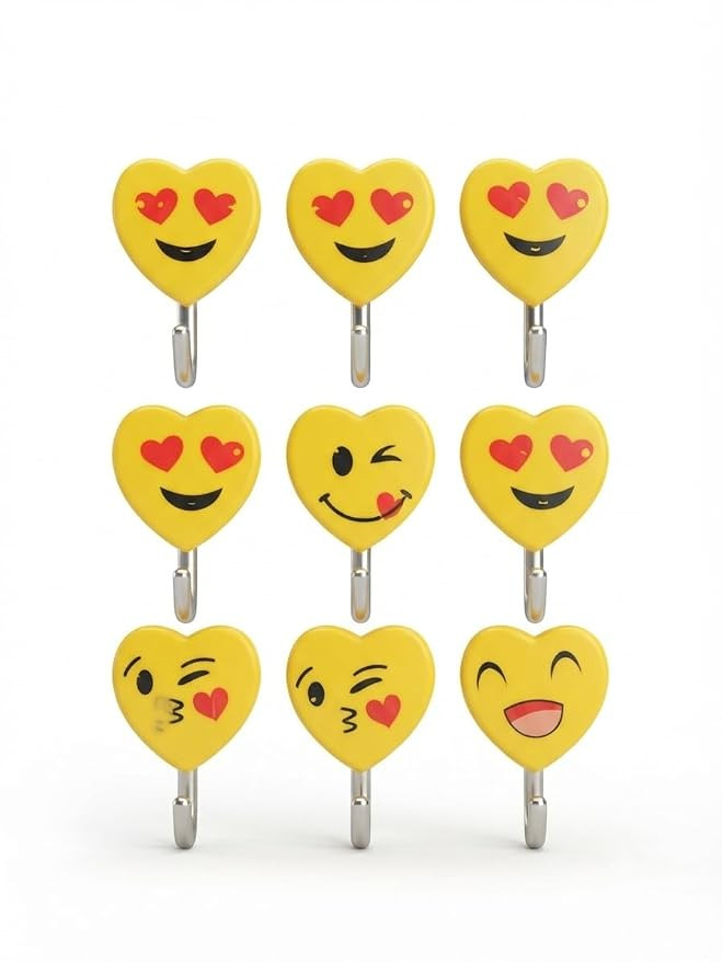 TA   Self Adhesive Smiley Wall Steel Hooks Strong Wall Sticker Holder Door Hanger Hook (Pack of 2)
