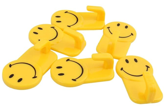 TA  Self Adhesive Smiley Wall Steel Hooks. Pack of 2 strong wall sticker holder door hanger hooks. Cute smiley design with steel build for extra strength. No drill, waterproof & easy to install. Perfect for hanging keys, bags, clothes & towels in kitchen,
