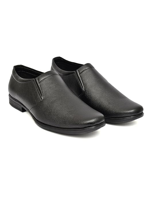 TA Men's Black Formal Slip-On Shoes | Premium Synthetic Leather Office Wear Shoes | Lightweight Comfortable Business & Wedding Dress Shoes for Men