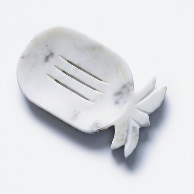 TA  Natural Marble Pineapple Soap Dish for Bathtub, Wash Basin | White Marble Stone Soap & Sponge Holder Tray for Home, Kitchen & Spa | Bathroom Style Organizer | Bath Accessorie
