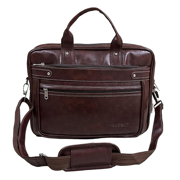 TE Vegan Leather Laptop Bags for Men Office Use | Professional Office Bag for Man & Women | Expandable Bottom | Mobile & Pen Compartment with Multiple Organizers | Upto 15.6 inch Laptop - Brown