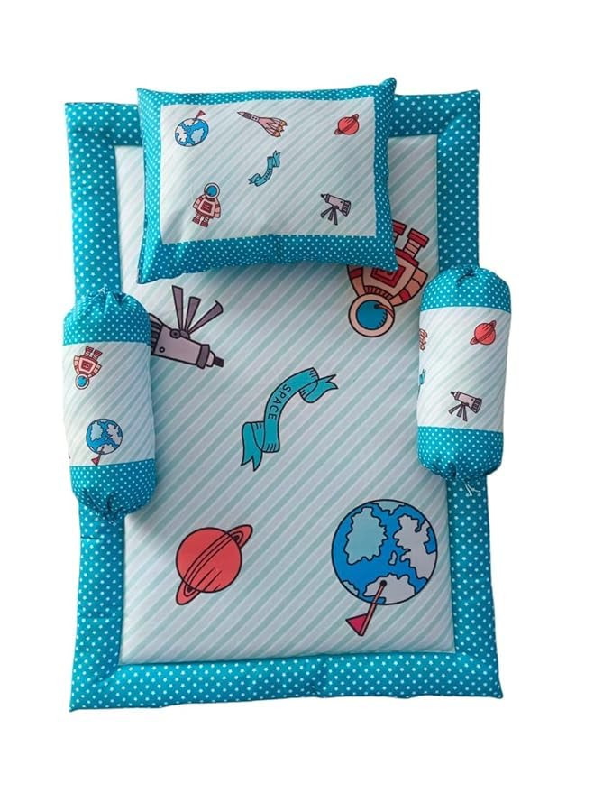 TA Baby Bedding Set Cotton Mattress, Sleeping Bed for Baby, Godadi Carry Baby Bed Crib Sheet, Foldable Gadda Essentials Set with Pillows and Bolsters, Infants Girls & Boys 0 to 2 Years