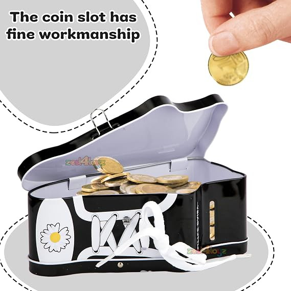 TA Money Bank for Kids with Lock N Key Metal Piggy Bank Gullak Money Box Coin Bank Shoe Lace Activity Learning Toy Return Gifts