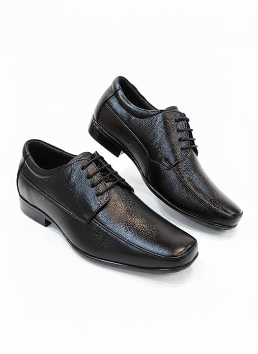 TA Men's Black Formal Lace-Up Shoes, Synthetic Leather, Anti-Skid Sole with Waxed Laces for Office and Parties, Derby Formal Shoes