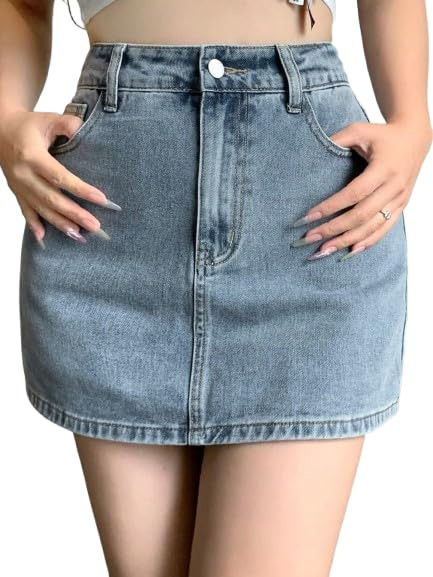 TA Skirts for Women | Denim Mini Skirt | High Waisted Light Blue Jean Skirts for Women | Casual Short Pencil Skirt with Pockets | Slim Fit Stretch Denim Bottoms