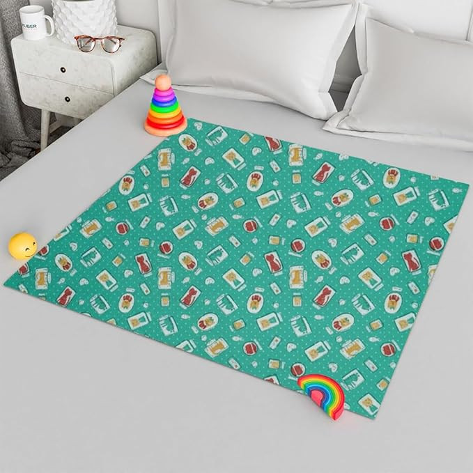 TA Printed Waterproof Baby Crib Bedsheet 36x54 Inch | PVC Urine Proof Mattress Protector | Baby Plastic Sheet for Newborn & Toddler | Pack of 1 (Green Kitty)