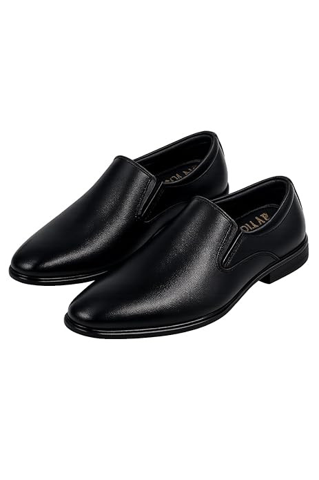 TA Dollar Men’s Black Leather Slip-On Formal Shoes – Comfort Fit, Anti-Slip Sole