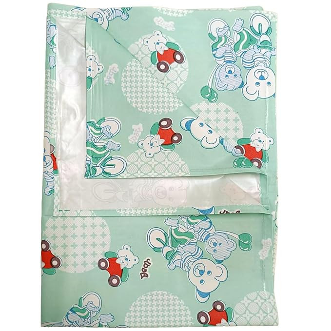 TA Printed Baby Crib Bedsheet 36x54 Inch | Waterproof PVC Urine Proof Baby Sheet for Crib & Play Area | Mattress Protector for Newborn & Toddler | Pack of 1 (Green)