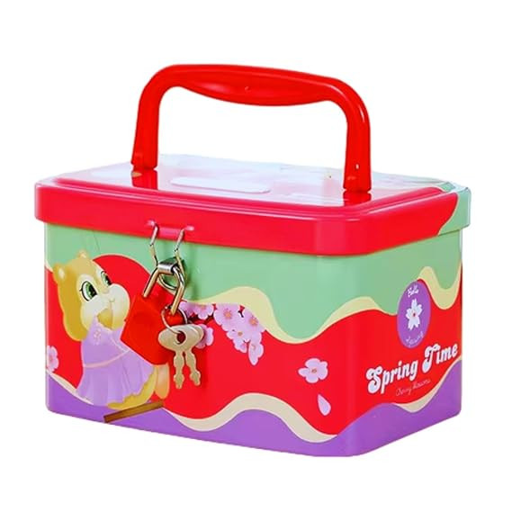 TA Money Saving Tin Coin Bank with Handle, Lock and Key, Piggy Bank for Kids, Gullak for Kid, Birthday Return for Boys & Girls, Money Bank, Coin Box (B-Multicolor)