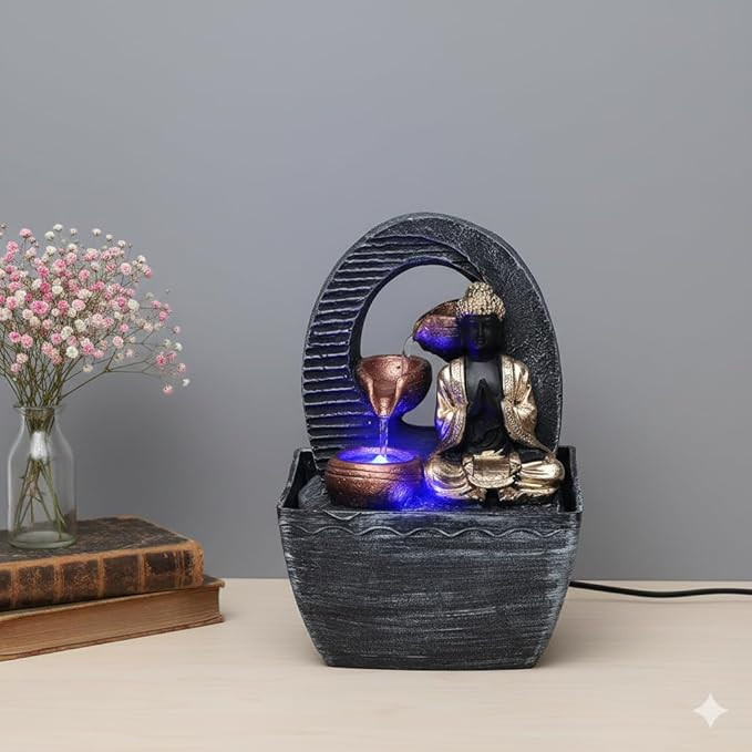 TA Tabletop Water Fountain – Decorative Indoor Showpiece for Living Room, Bedroom, Office & Home Decor (Buddha F4)